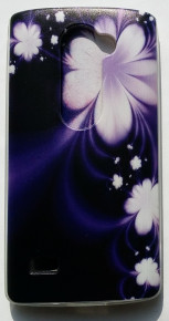 Силиконов гръб ТПУ за LG LEON  черен с лилави цветя
